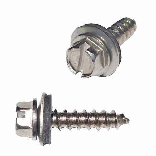 HSHS1234S #12 X 3/4" Hex Washer Head, Slotted, Sheeting Screw, Type A, w/ Bonded Washer, 18-8 Stainless